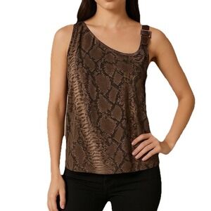 MICHAEL Kors Women's snakeprint top with leather detail Buckle Medium Sleeveless